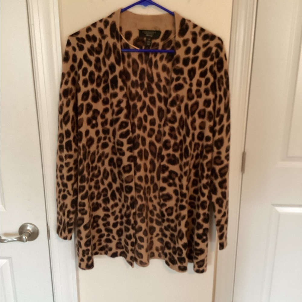 Charter Club Leopard Cashmere Cardigan, XS